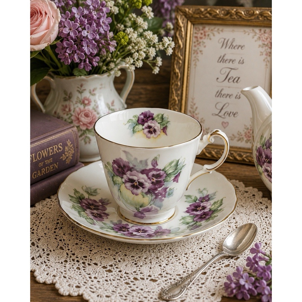Royal Patrician Purple Pansy Bone China Tea Cup & Saucer England Floral